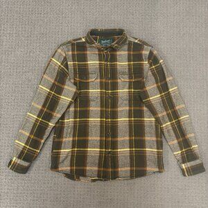 Woolrich Shirt FlannelMedium  Brown Cotton Tartan Plaid Button Down Rugged